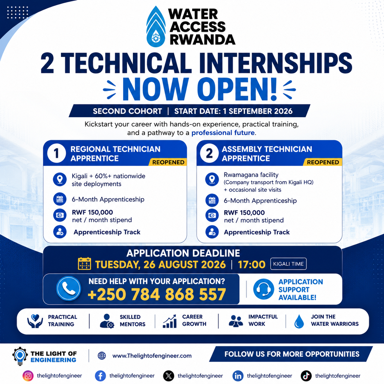 Water Access Rwanda Apprenticeship 2026 | Regional and Assembly Technician Jobs
