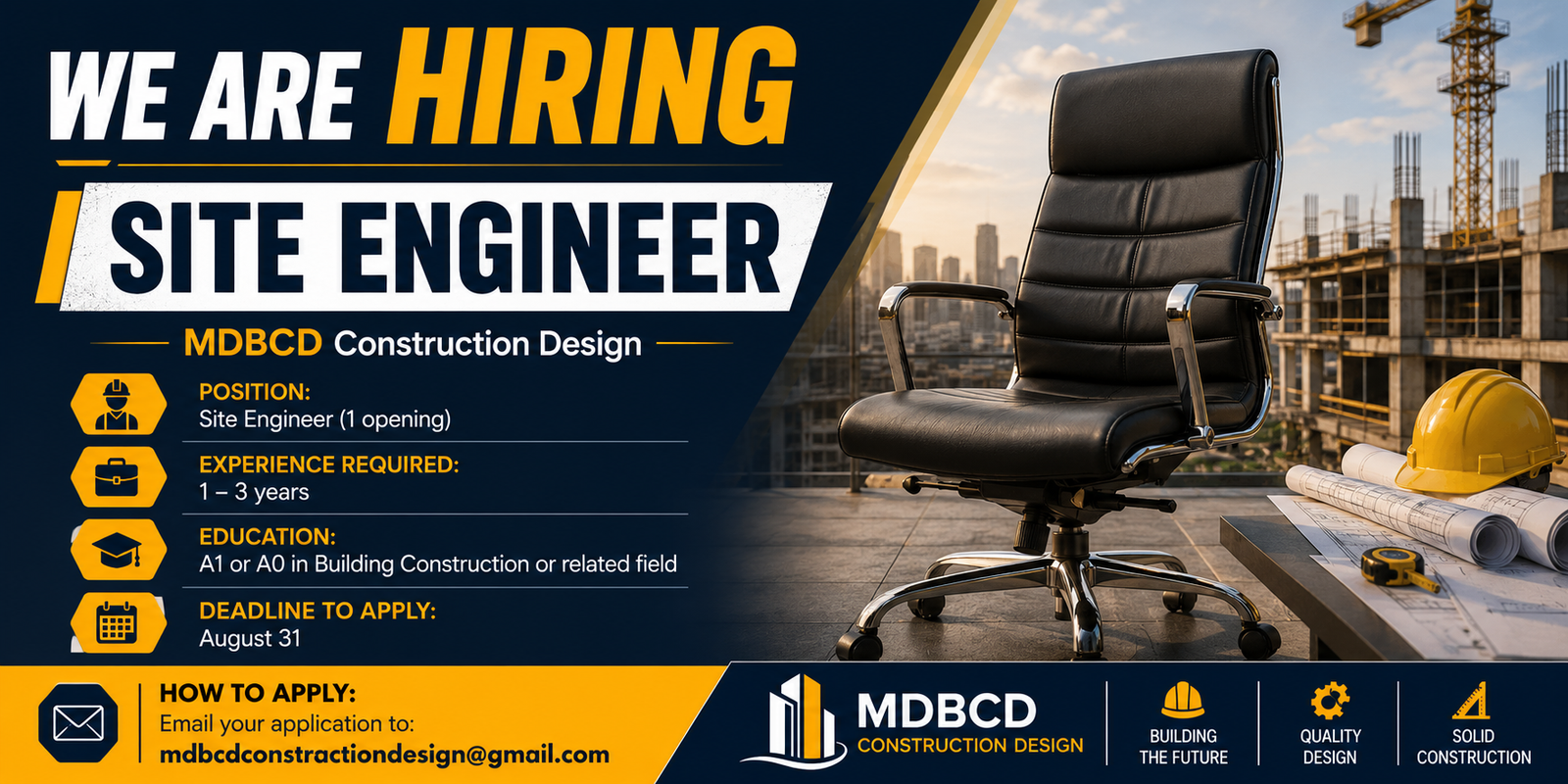 Site Engineer Job Vacancy at MDBCD Construction Design (Deadline: August 31)