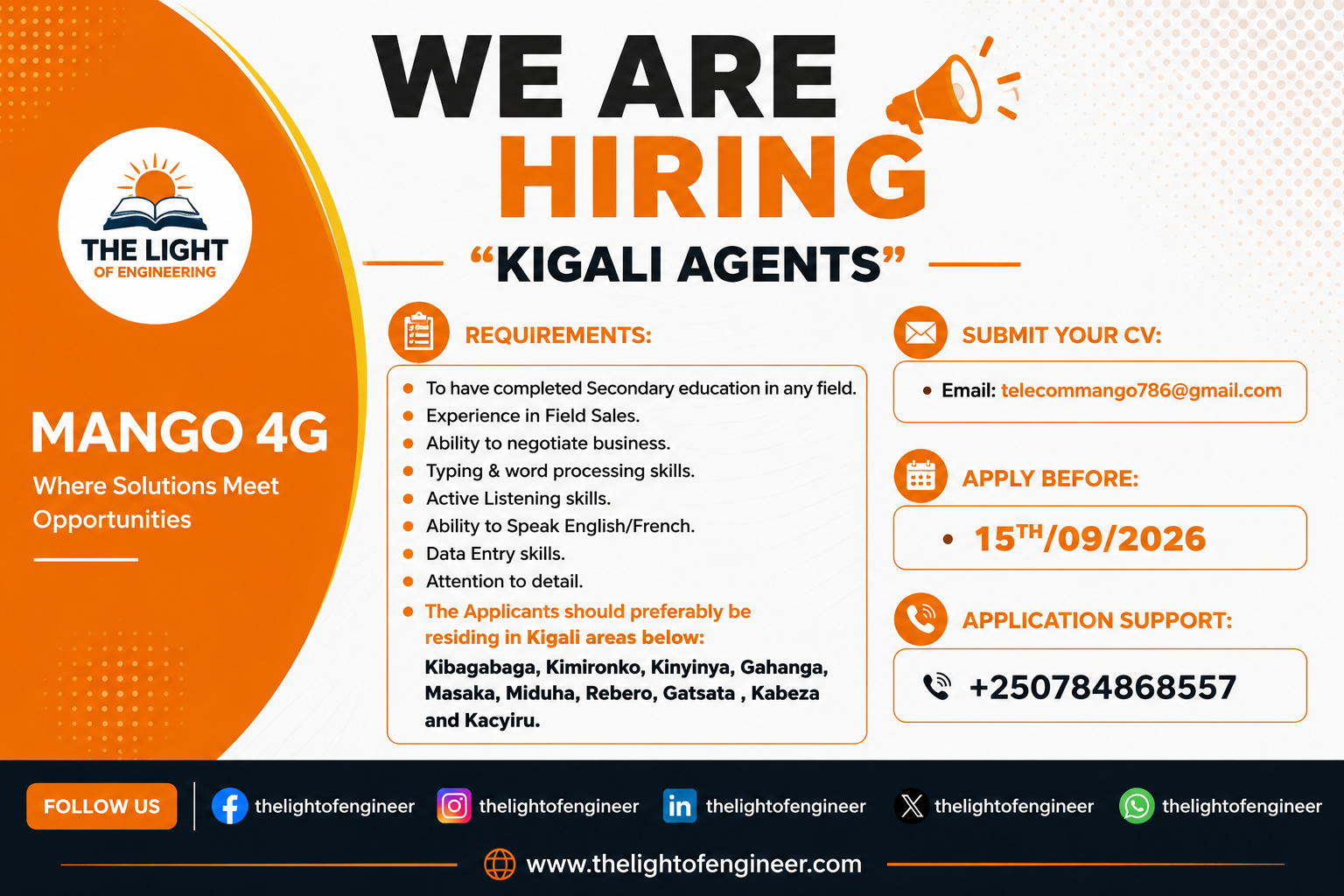 Mango 4G Jobs in Kigali 2026: Agent Vacancies for A2 Graduates