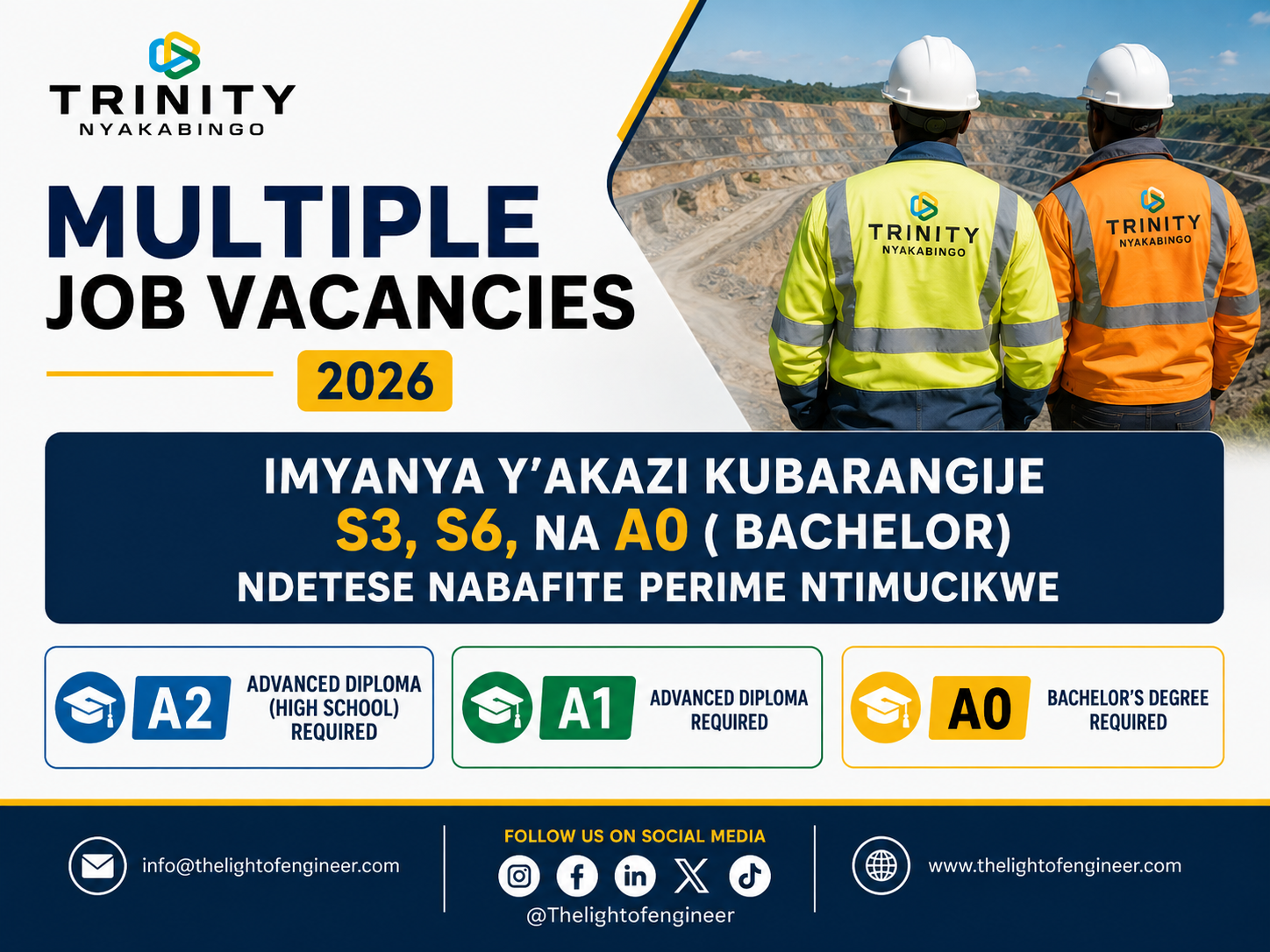 Trinity Nyakabingo Mines Ltd Jobs 2026 - 11 Vacancies in Rwanda (Apply by Sept 2026)