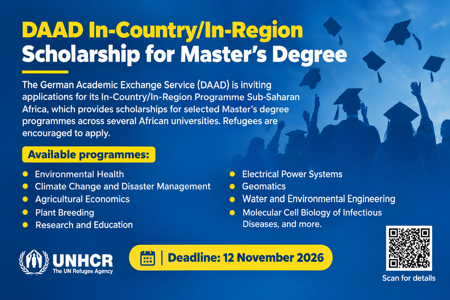 CALL for Application: DAAD In-Country/In-Region Scholarship for Master’s Degree – Deadline 12 November 2026