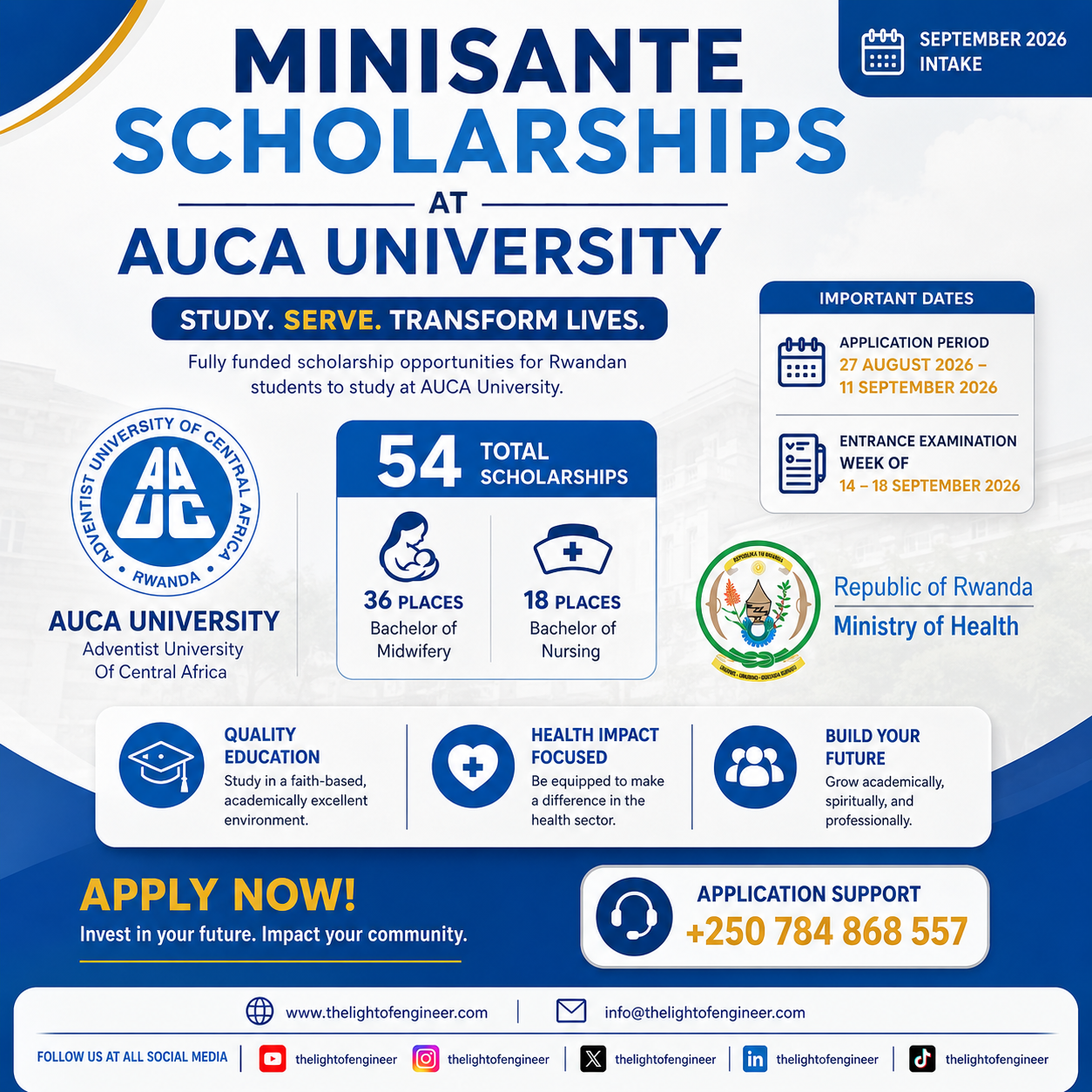 AUCA Ministry of Health Scholarships 2026, 54 Places Open