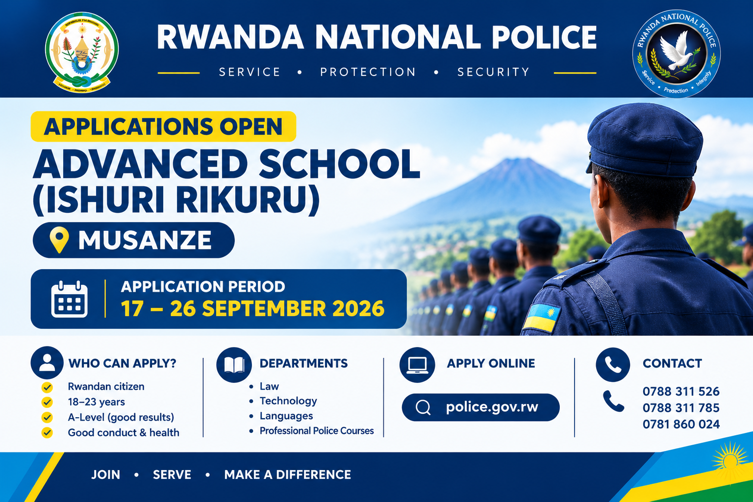 Rwanda National Police Advanced School Musanze 2026, Application Requirements & Deadline