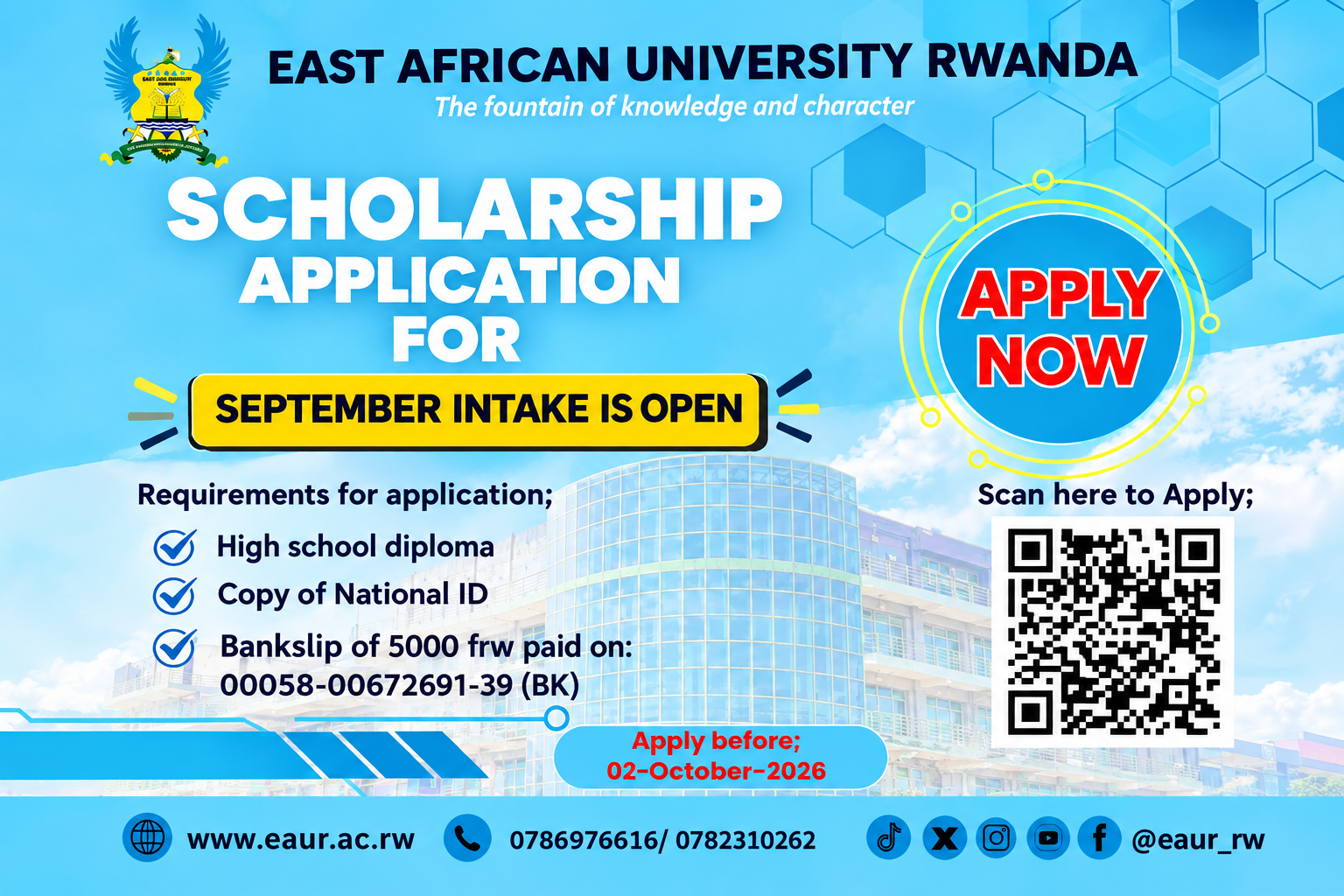 EAUR Scholarship 2026/2027: Apply Before 2 October
